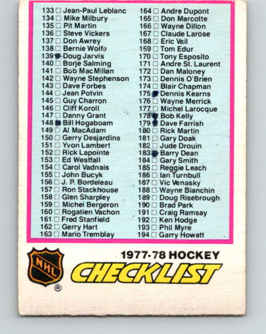 1977-78 O-Pee-Chee #249 Checklist NHL  9881 Image 1