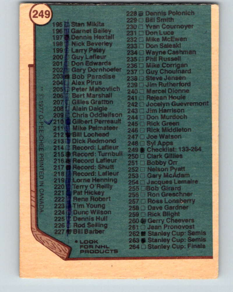 1977-78 O-Pee-Chee #249 Checklist NHL 9881 Image 2