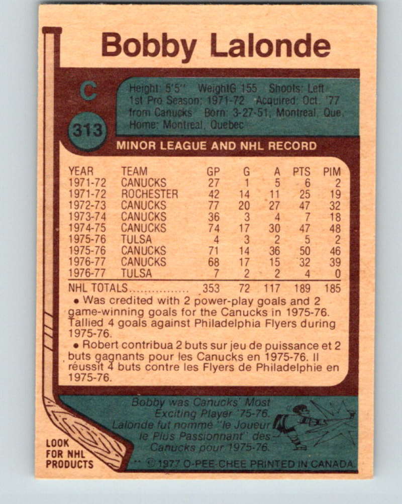1977-78 O-Pee-Chee #313 Bobby Lalonde NHL Flames 9948