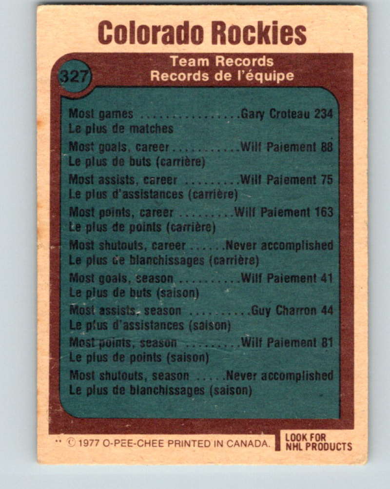 1977-78 O-Pee-Chee #327 Colorado Rockies Records NHL Rockies 9962