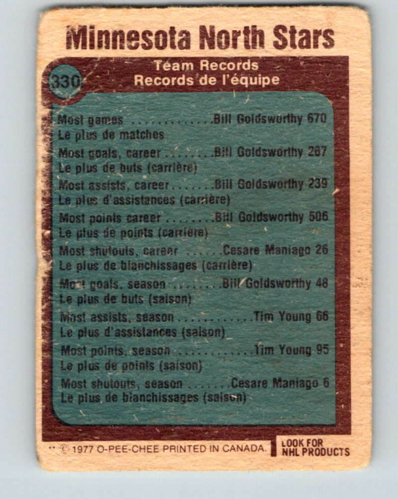 1977-78 O-Pee-Chee #330 Records NHL North Stars Minnesota 9965 Image 2
