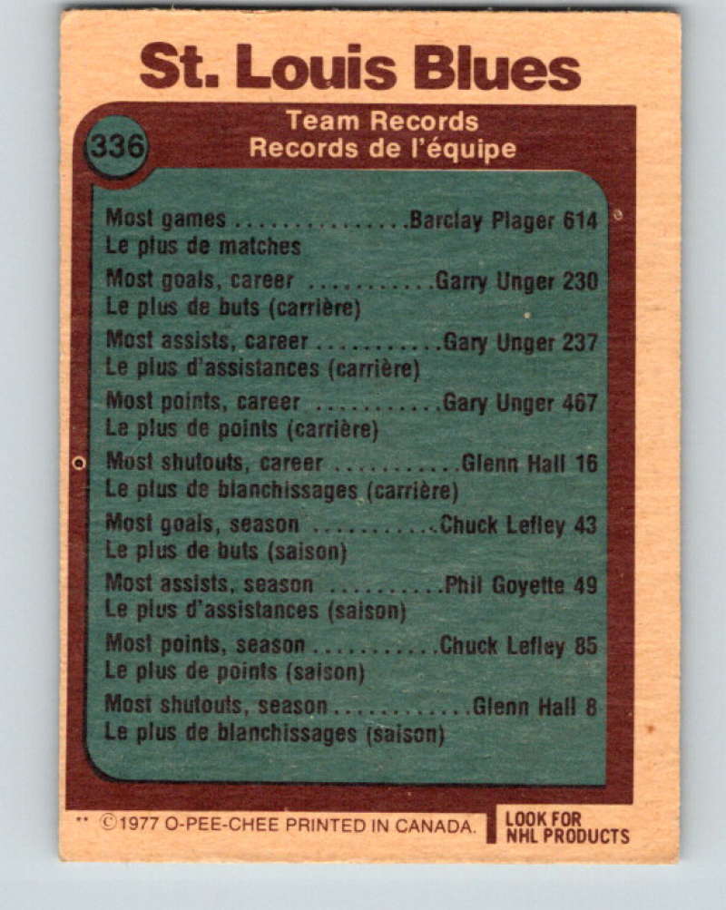 1977-78 O-Pee-Chee #336 St. Louis Blues Records NHL Blues 9971