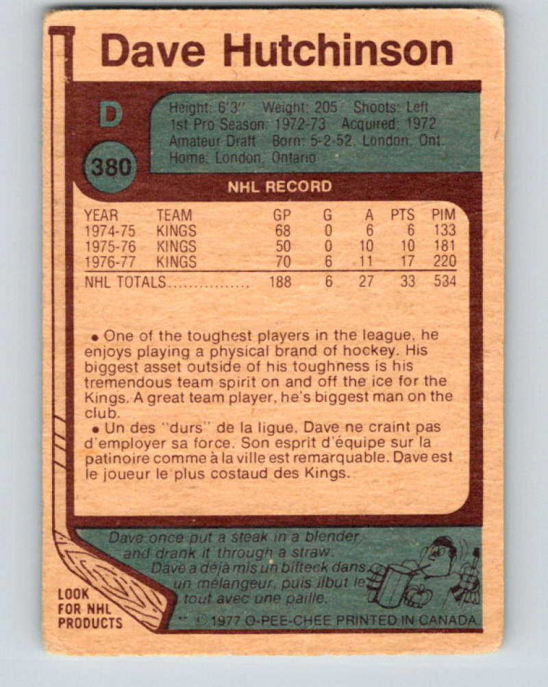 1977-78 O-Pee-Chee #380 Dave Hutchison NHL Kings 10116 Image 2