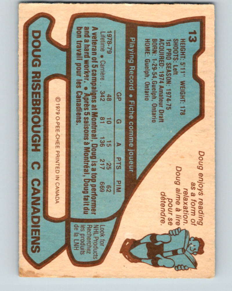 1979-80 O-Pee-Chee #13 Doug Risebrough NHL Canadiens 10148