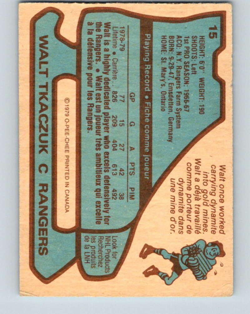 1979-80 O-Pee-Chee #15 Walt Tkaczuk NHL NY Rangers 10151