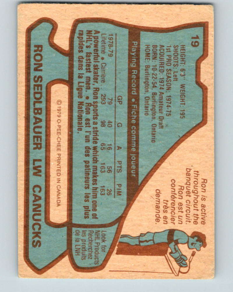 1979-80 O-Pee-Chee #19 Ron Sedlbauer NHL Canucks 10159