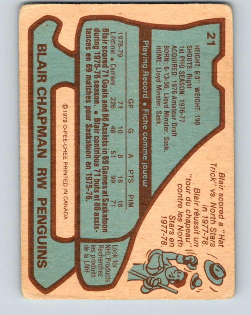 1979-80 O-Pee-Chee #21 Blair Chapman NHL Penguins 10161