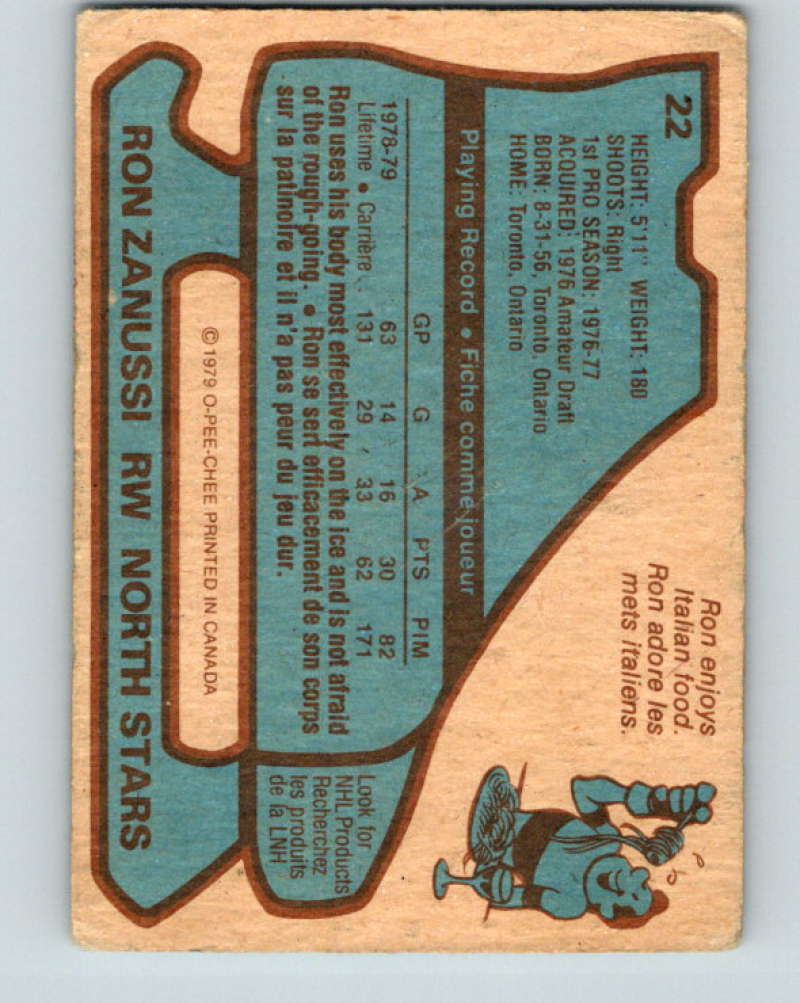 1979-80 O-Pee-Chee #22 Ron Zanussi NHL North Stars 10163