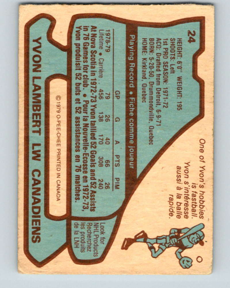 1979-80 O-Pee-Chee #24 Yvon Lambert NHL Canadiens 10166