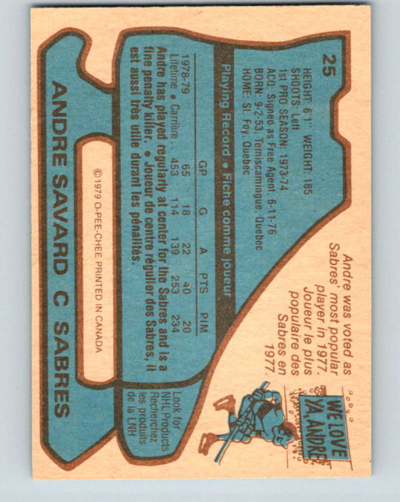 1979-80 O-Pee-Chee #25 Andre Savard NHL Sabres 10167