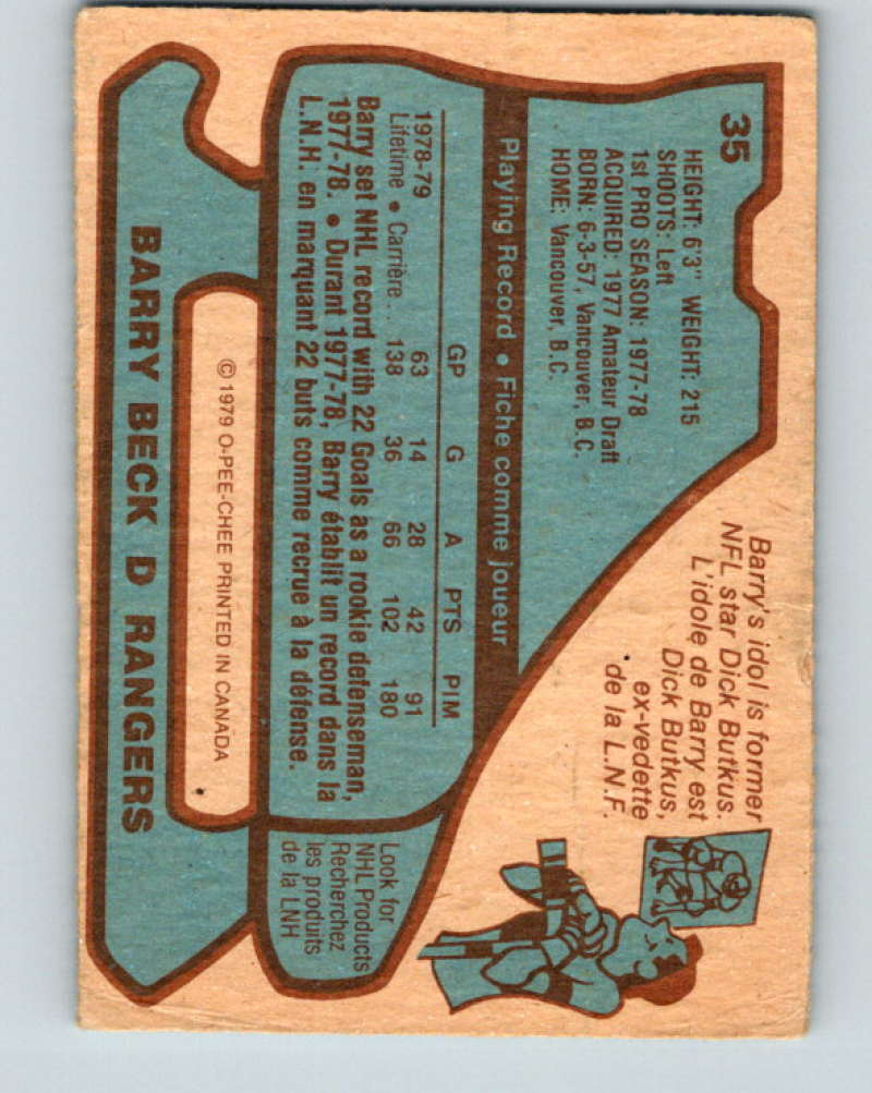 1979-80 O-Pee-Chee #35 Barry Beck NHL NY Rangers 10180