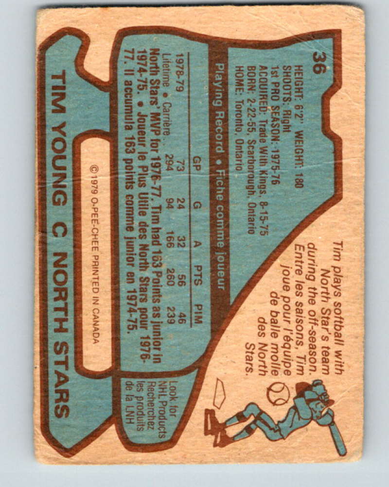 1979-80 O-Pee-Chee #36 Tim Young NHL North Stars 10181