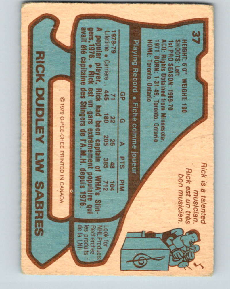 1979-80 O-Pee-Chee #37 Rick Dudley NHL Sabres 10182