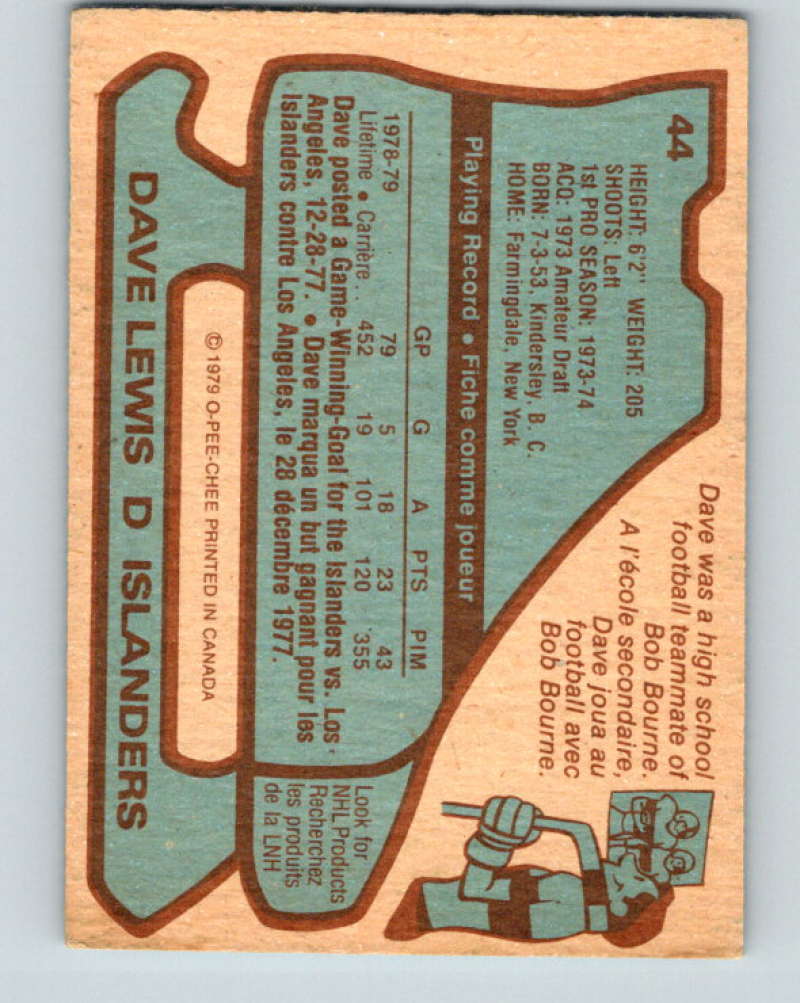 1979-80 O-Pee-Chee #44 Dave Lewis NHL NY Islanders 10190