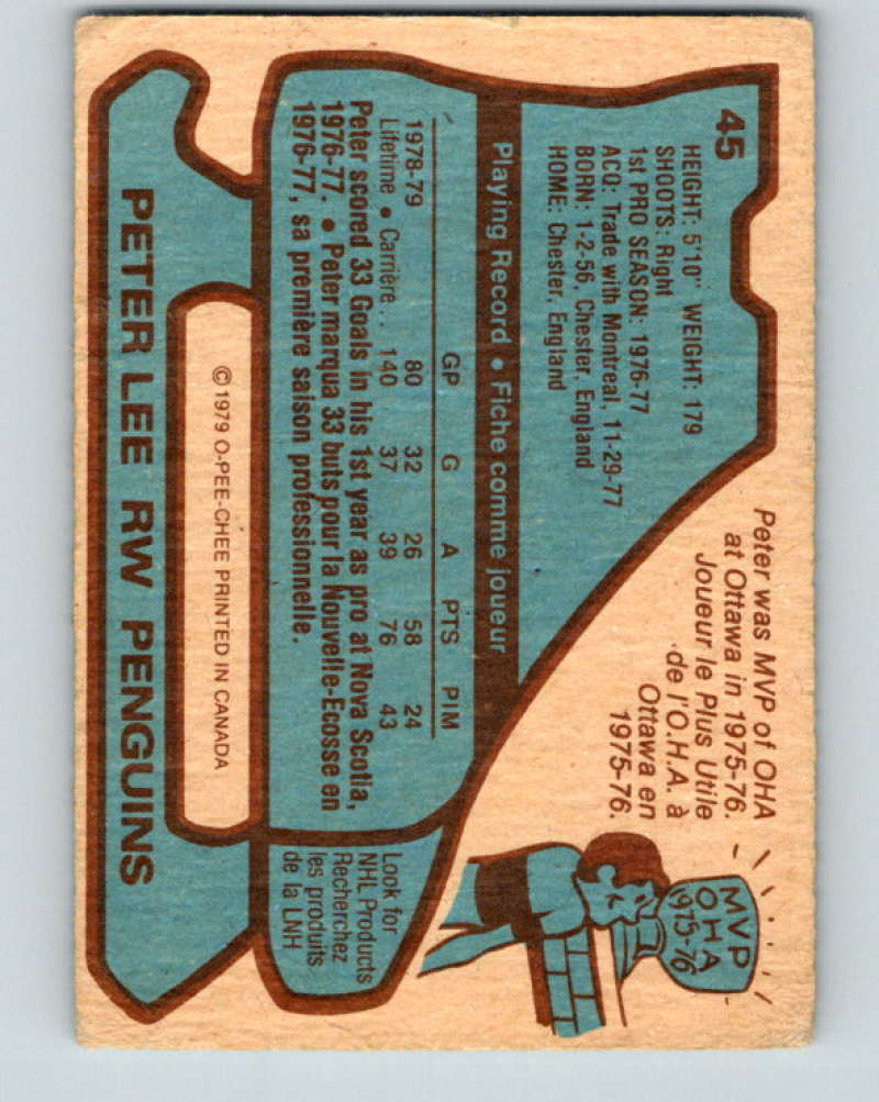 1979-80 O-Pee-Chee #45 Peter Lee NHL Penguins 10192