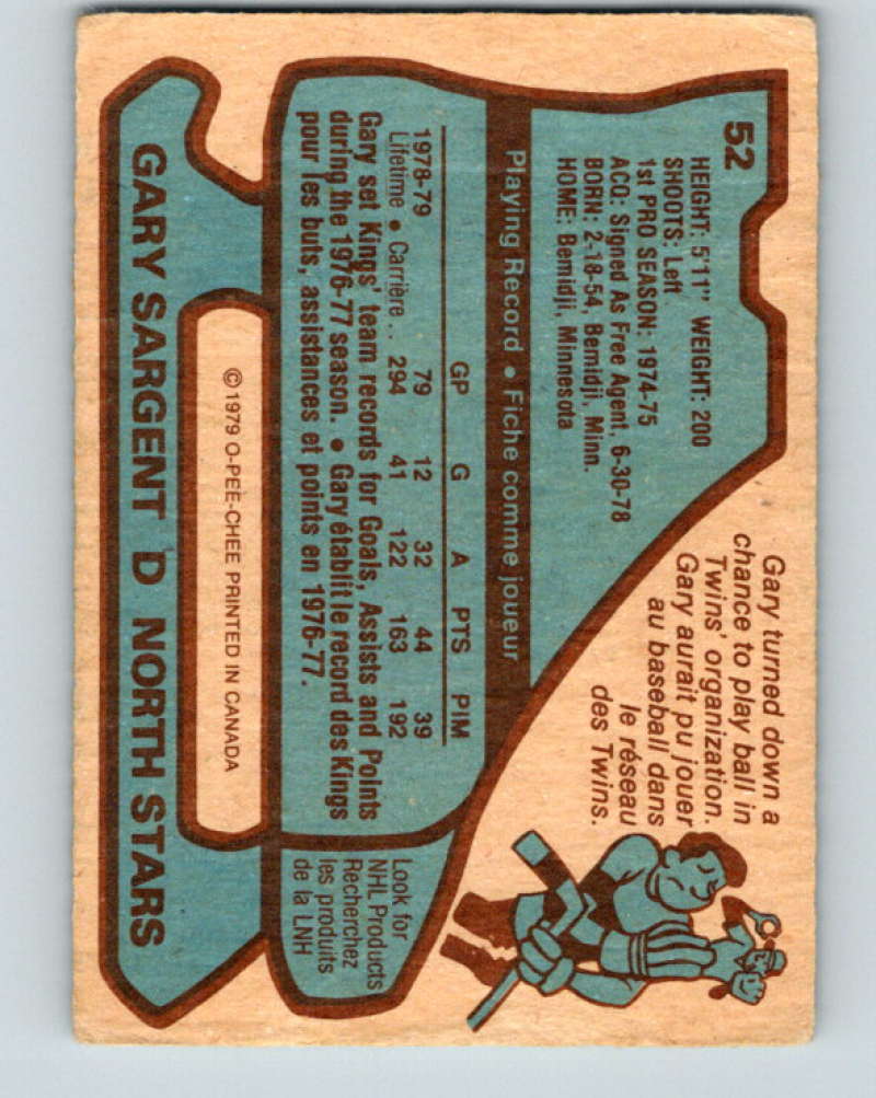 1979-80 O-Pee-Chee #52 Gary Sargent NHL North Stars 10200