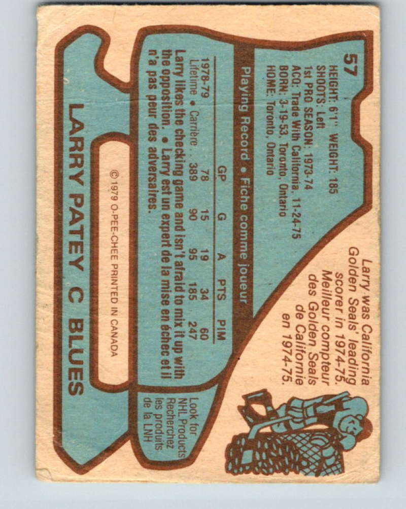 1979-80 O-Pee-Chee #57 Larry Patey NHL Blues 10207