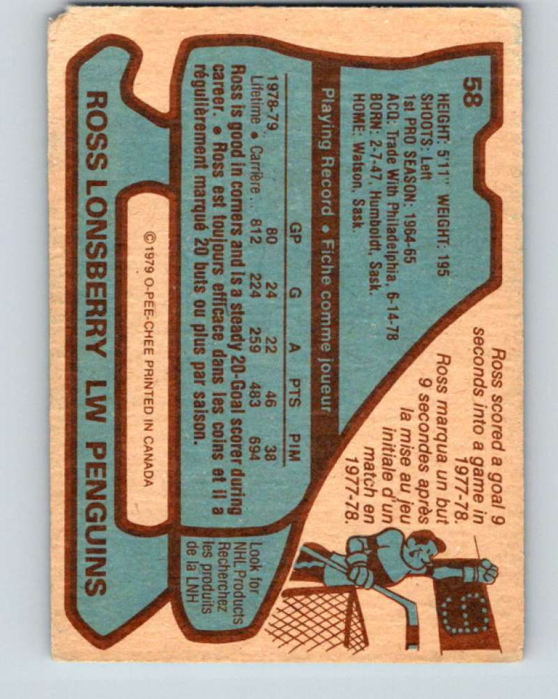 1979-80 O-Pee-Chee #58 Ross Lonsberry NHL Penguins 10208