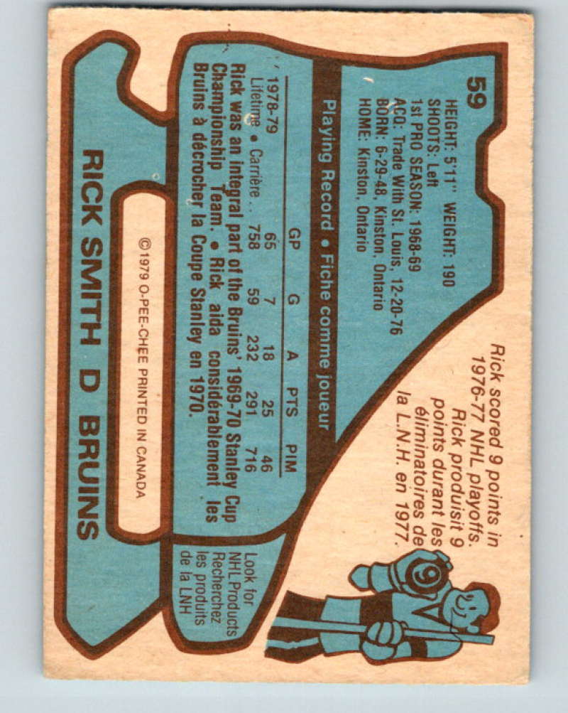 1979-80 O-Pee-Chee #59 Rick Smith NHL Bruins UER 10209