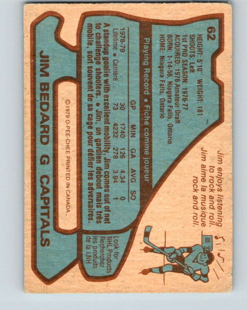 1979-80 O-Pee-Chee #62 Jim Bedard NHL Capitals 10213