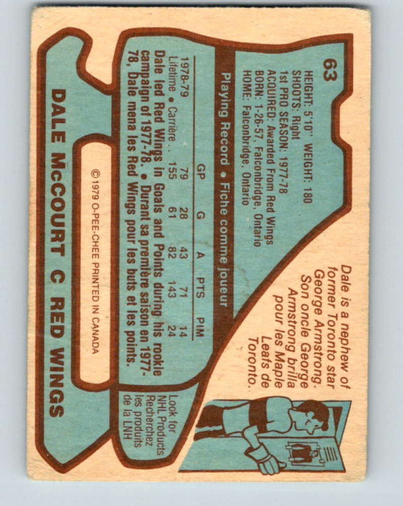 1979-80 O-Pee-Chee #63 Dale McCourt NHL Red Wings UER 10214