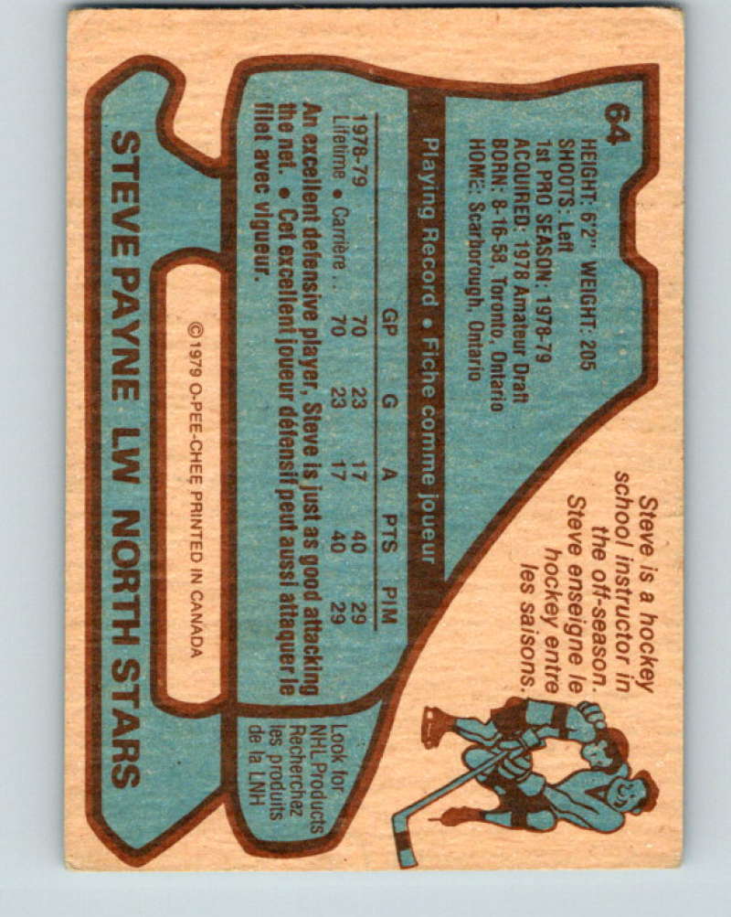 1979-80 O-Pee-Chee #64 Steve Payne NHL RC Rookie Stars 10215