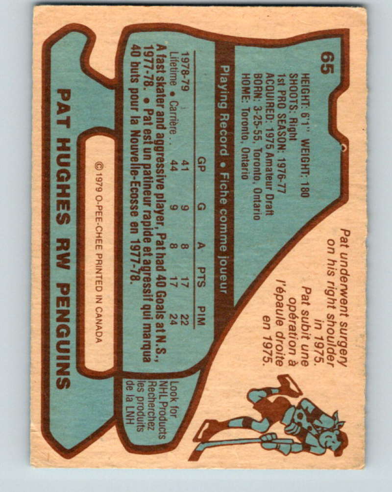 1979-80 O-Pee-Chee #65 Pat Hughes NHL RC Rookie Penguins 10216