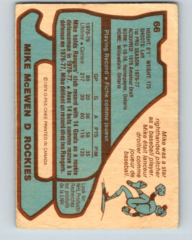 1979-80 O-Pee-Chee #66 Mike McEwen NHL Rockies 10217