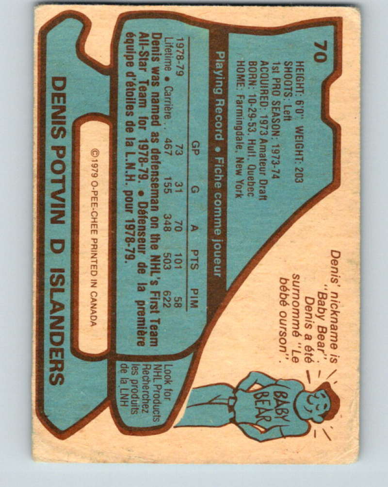 1979-80 O-Pee-Chee #70 Denis Potvin NHL NY Islanders AS 10223