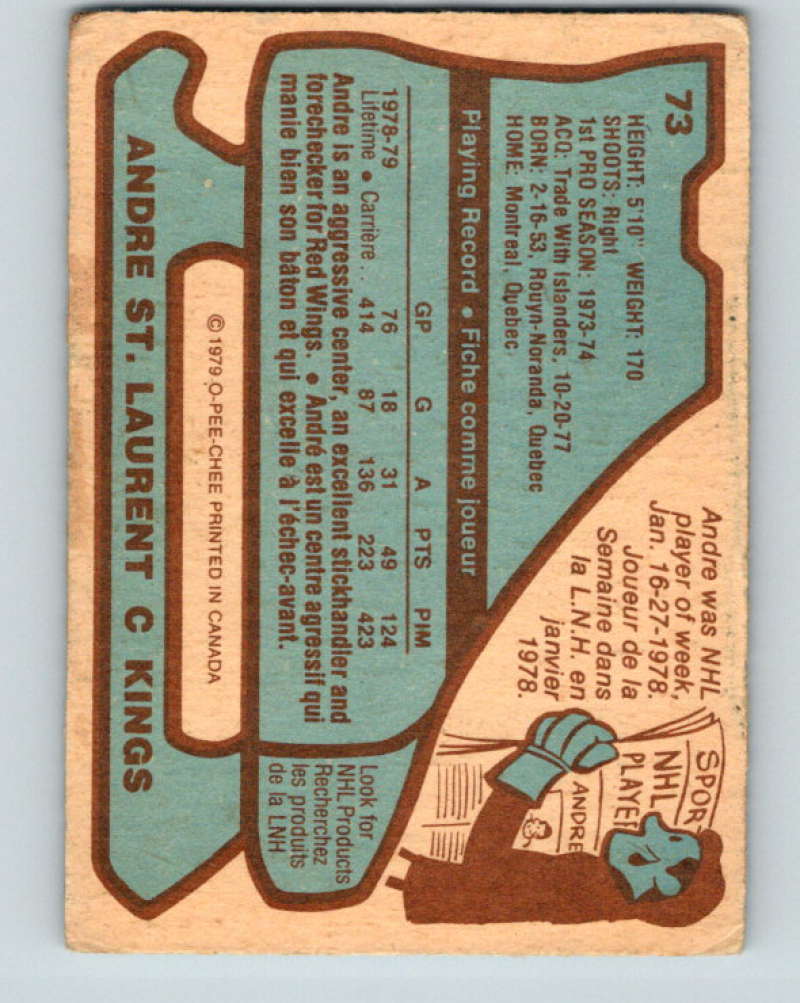1979-80 O-Pee-Chee #73 Andre St. Laurent NHL Kings 10226