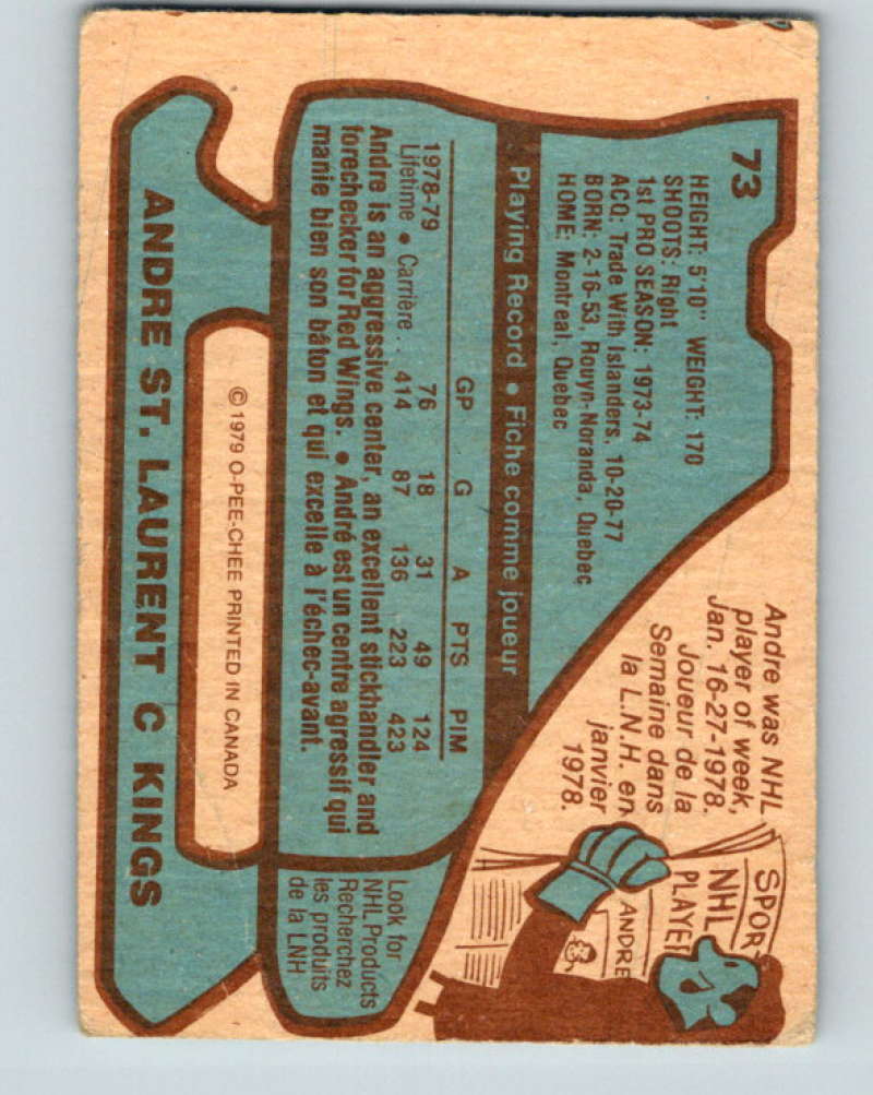 1979-80 O-Pee-Chee #73 Andre St. Laurent NHL Kings 10227