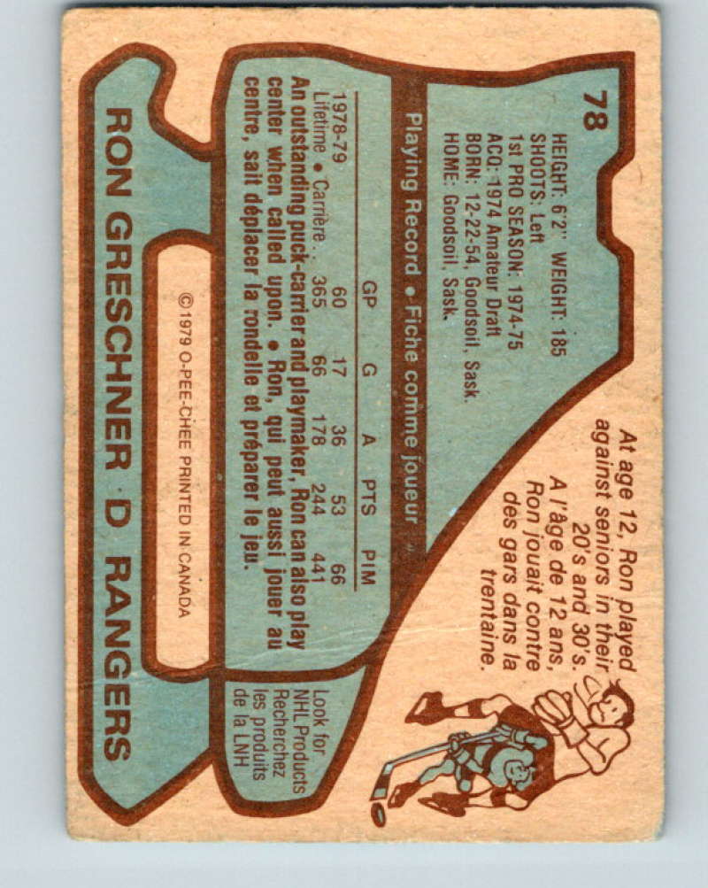 1979-80 O-Pee-Chee #78 Ron Greschner NHL NY Rangers 10232