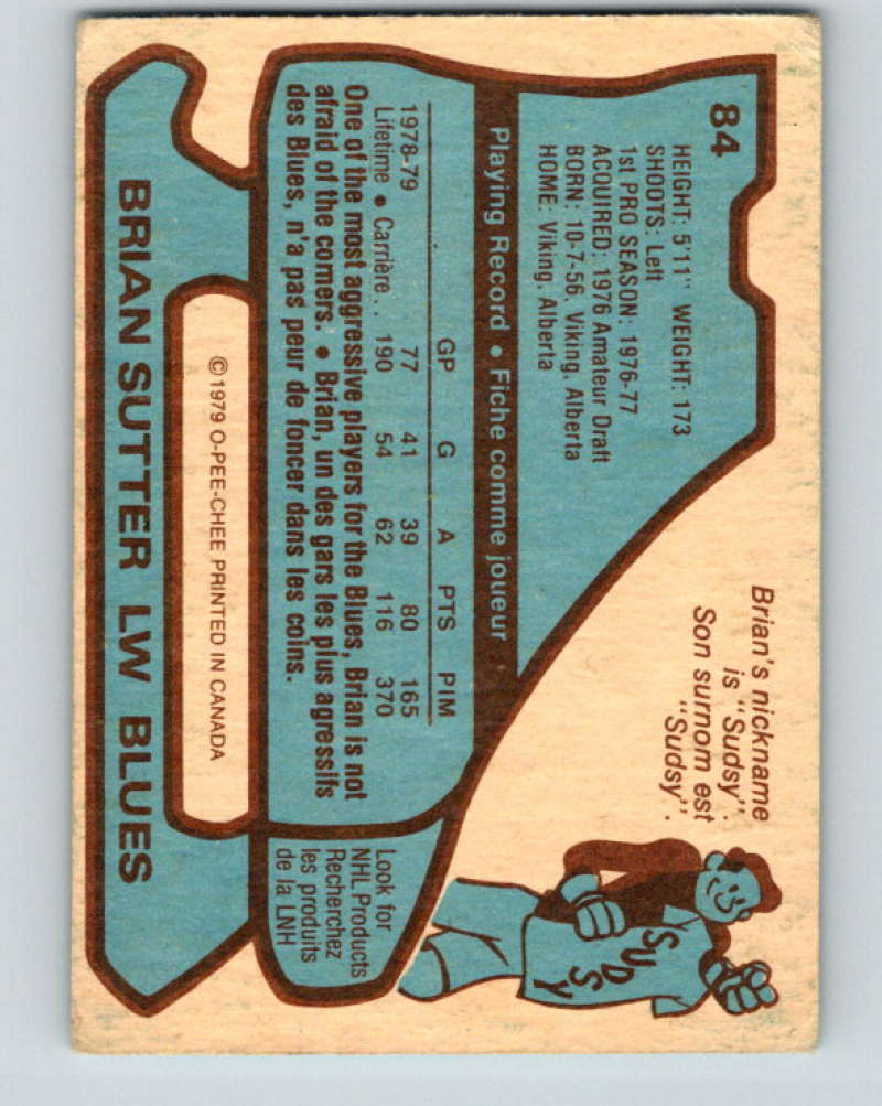 1979-80 O-Pee-Chee #84 Brian Sutter NHL Blues 10242