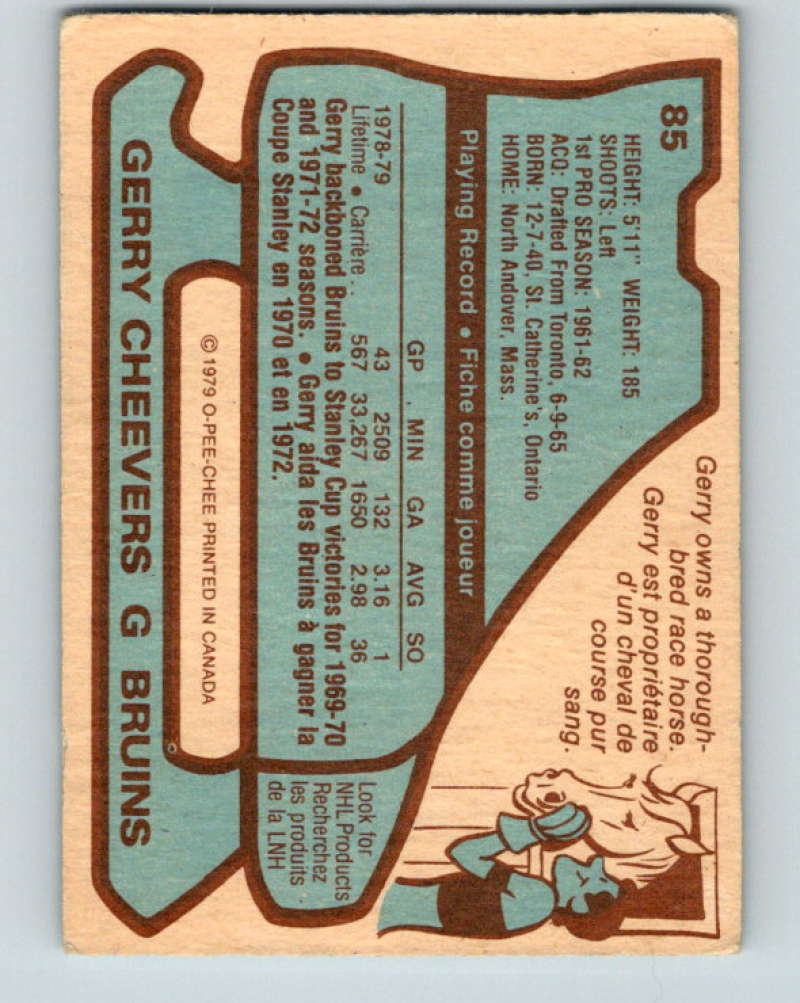 1979-80 O-Pee-Chee #85 Gerry Cheevers NHL Bruins 10243