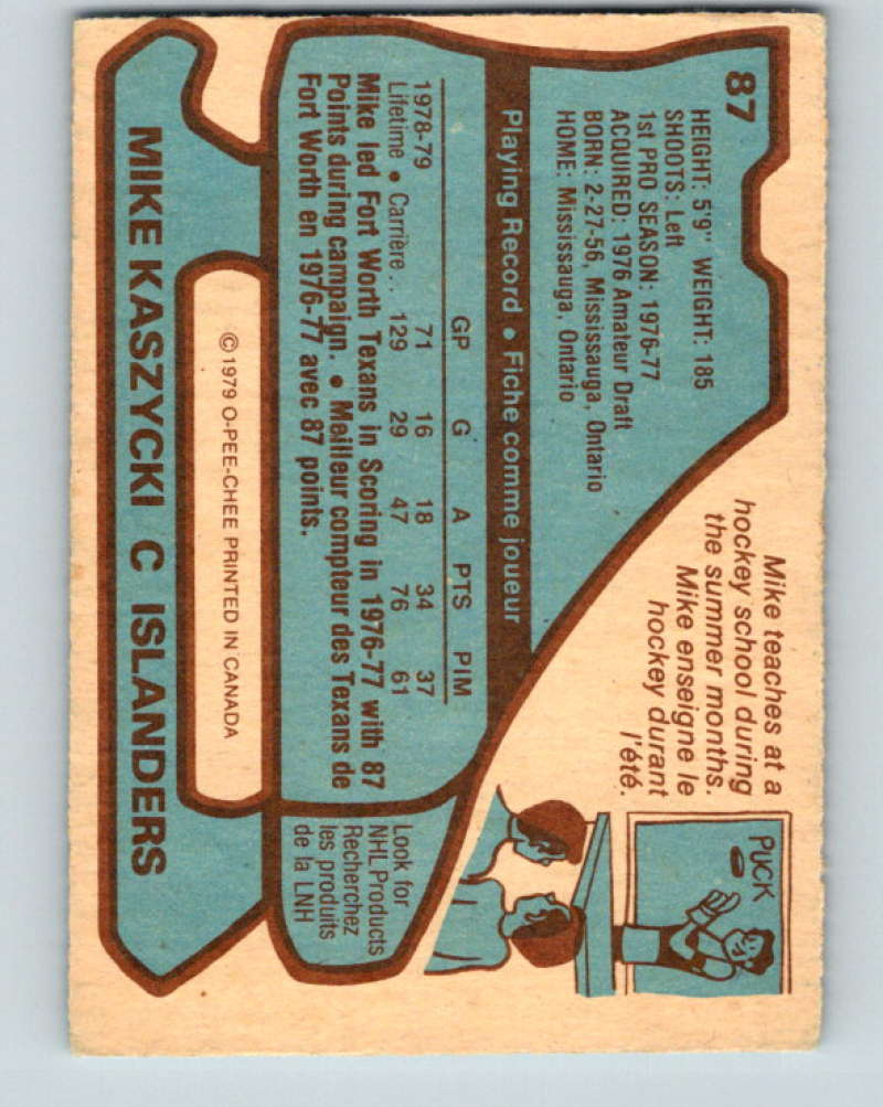 1979-80 O-Pee-Chee #87 Mike Kaszycki NHL NY Islanders 10245