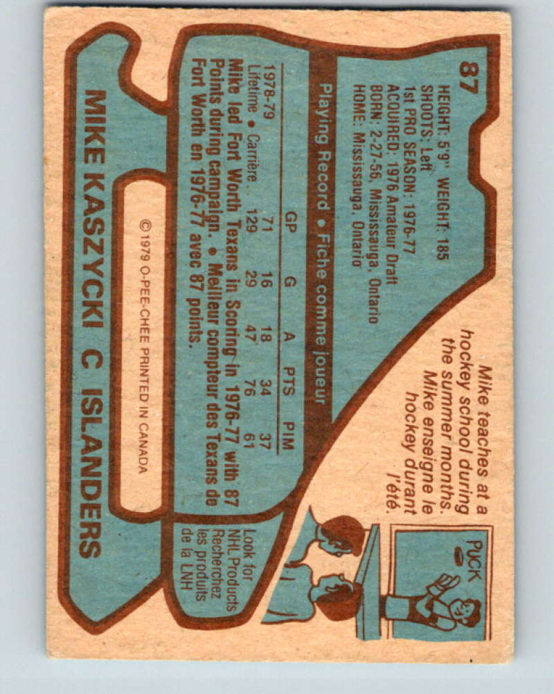 1979-80 O-Pee-Chee #87 Mike Kaszycki NHL NY Islanders 10246