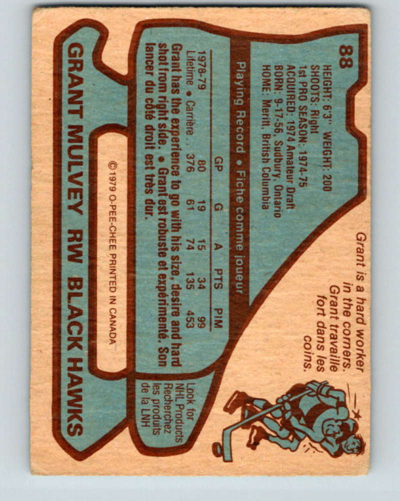 1979-80 O-Pee-Chee #88 Grant Mulvey NHL Blackhawks 10247