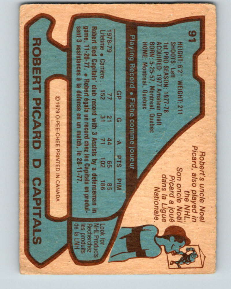 1979-80 O-Pee-Chee #91 Robert Picard NHL Capitals 10251