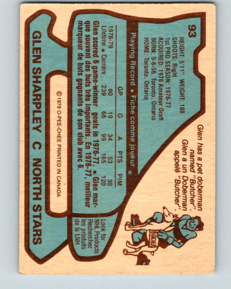 1979-80 O-Pee-Chee #93 Glen Sharpley NHL North Stars 10253