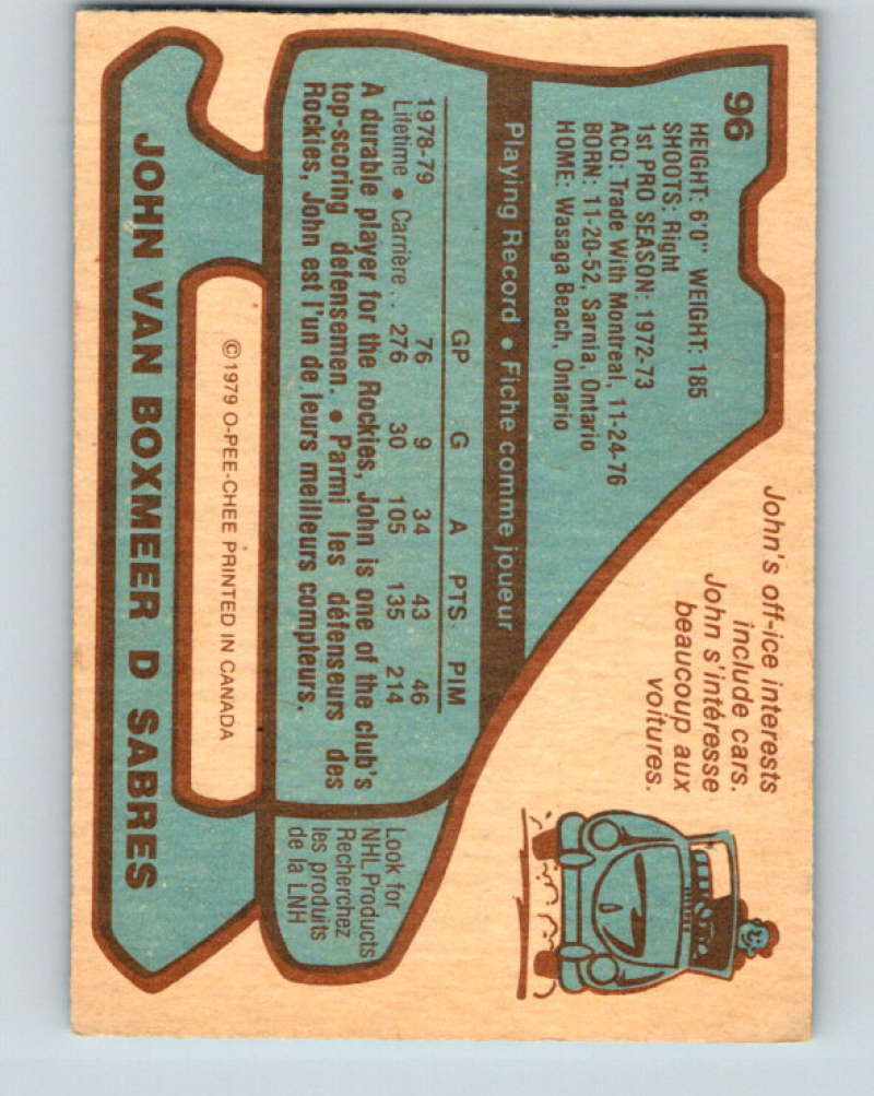 1979-80 O-Pee-Chee #96 John Van Boxmeer NHL Sabres 10256