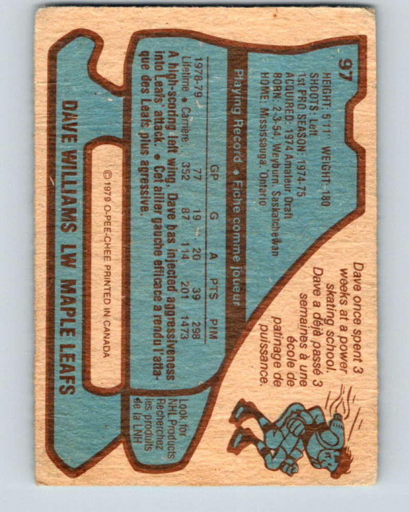 1979-80 O-Pee-Chee #97 Tiger Williams NHL Maple Leafs 10258