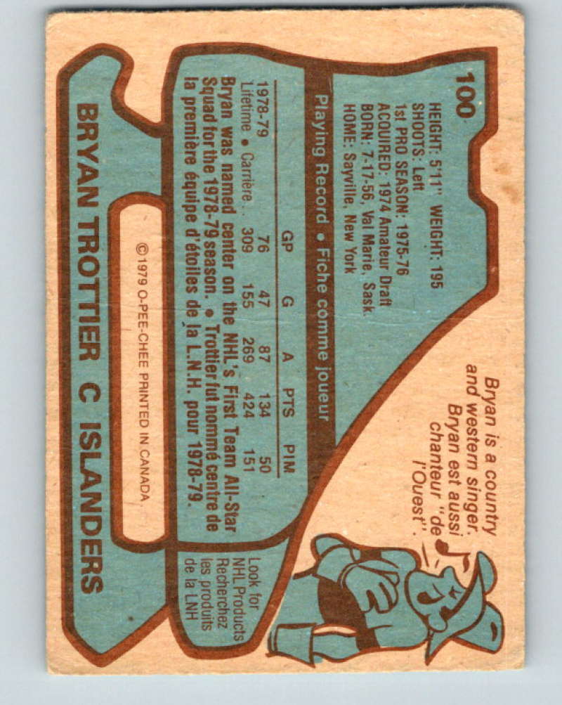 1979-80 O-Pee-Chee #100 Bryan Trottier NHL NY Islanders AS 10261