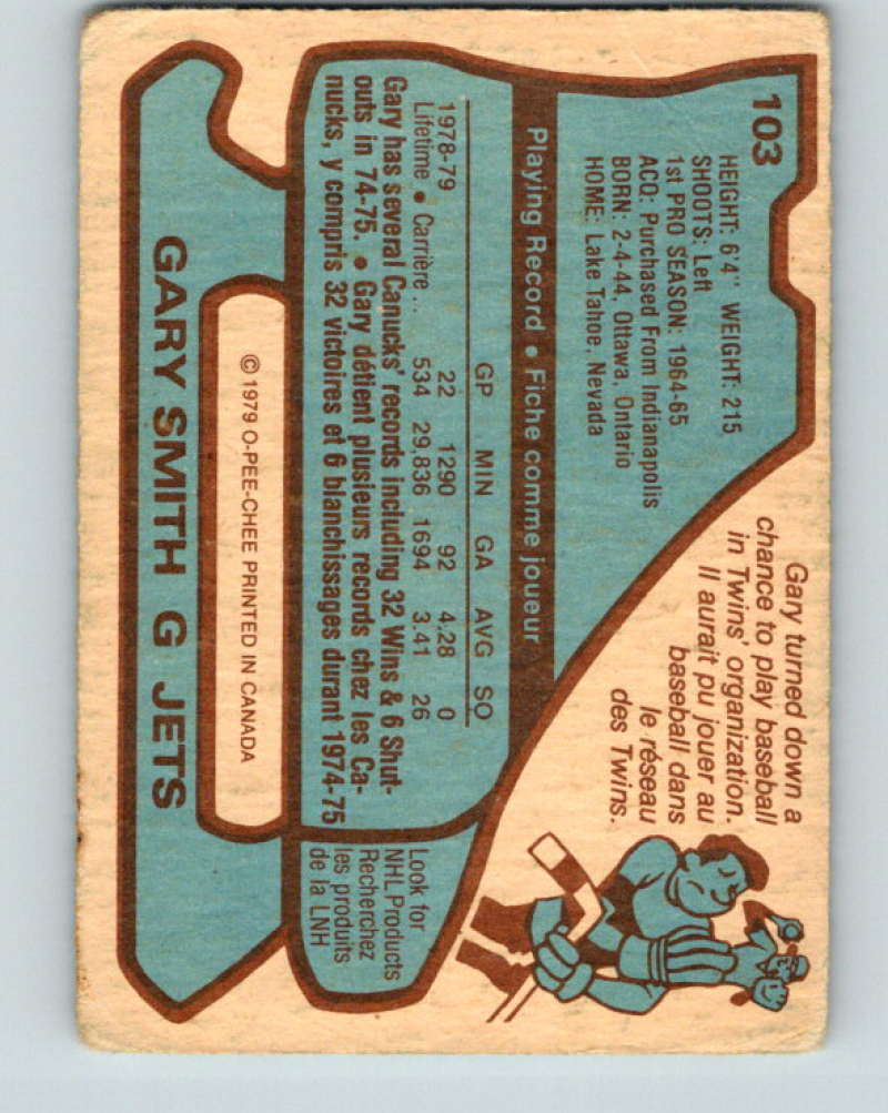 1979-80 O-Pee-Chee #103 Gary Smith NHL Winn Jets 10264