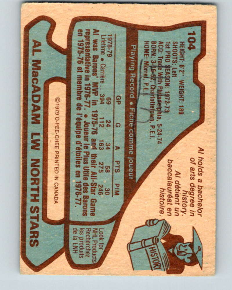 1979-80 O-Pee-Chee #104 Al MacAdam NHL North Stars 10265