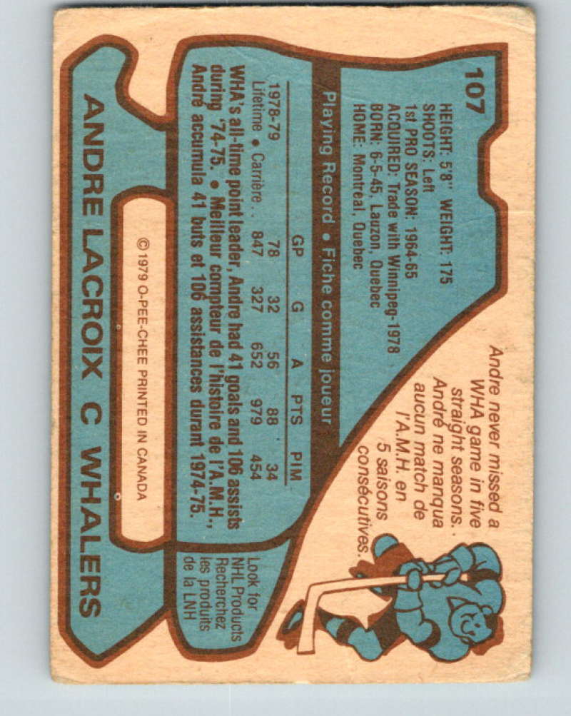 1979-80 O-Pee-Chee #107 Andre Lacroix NHL Whalers 10268