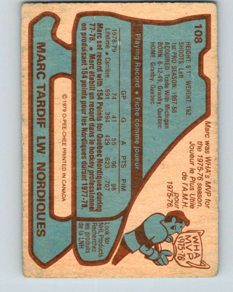1979-80 O-Pee-Chee #108 Marc Tardif NHL Nordiques 10269