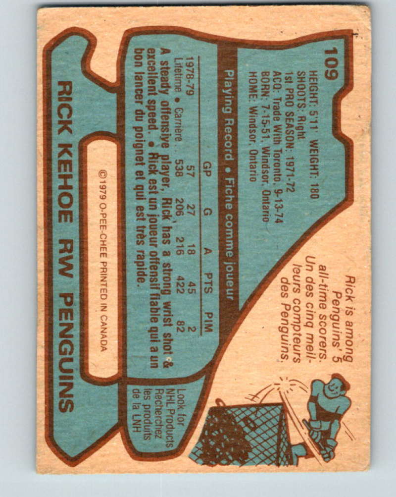 1979-80 O-Pee-Chee #109 Rick Kehoe NHL Penguins 10270