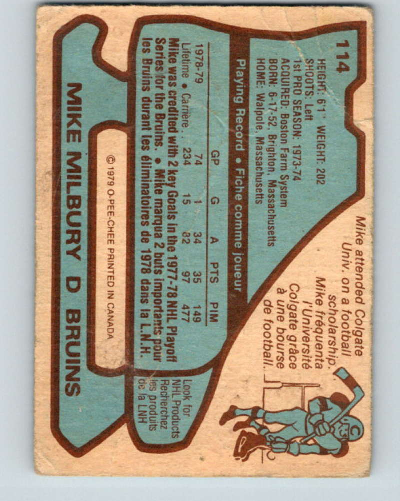 1979-80 O-Pee-Chee #114 Mike Milbury NHL Bruins 10277