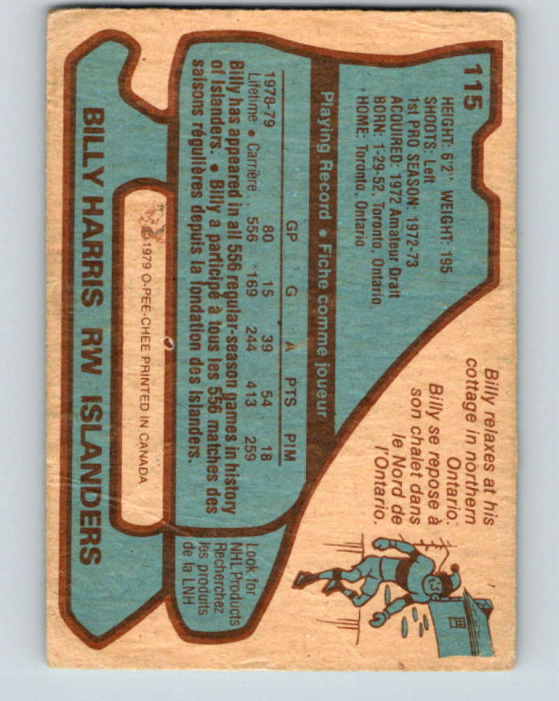 1979-80 O-Pee-Chee #115 Billy Harris NHL NY Islanders 10278