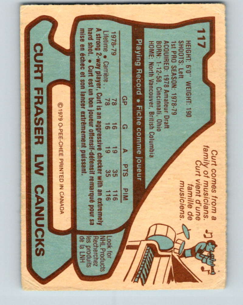 1979-80 O-Pee-Chee #117 Curt Fraser NHL RC Rookie Canucks 10280